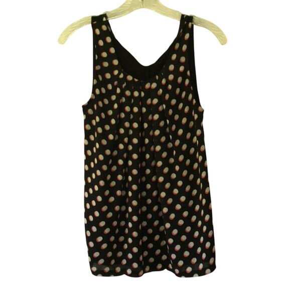 ELLE Flowy Polka Dot Sleeveless Blouse Shell Top Black White Pink Size Small - Picture 1 of 8